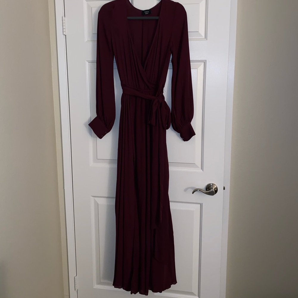 Wine long sleeved dress.
